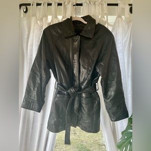 Super soft, vintage, oversized lambskin jacket w/ removable liner in Black.